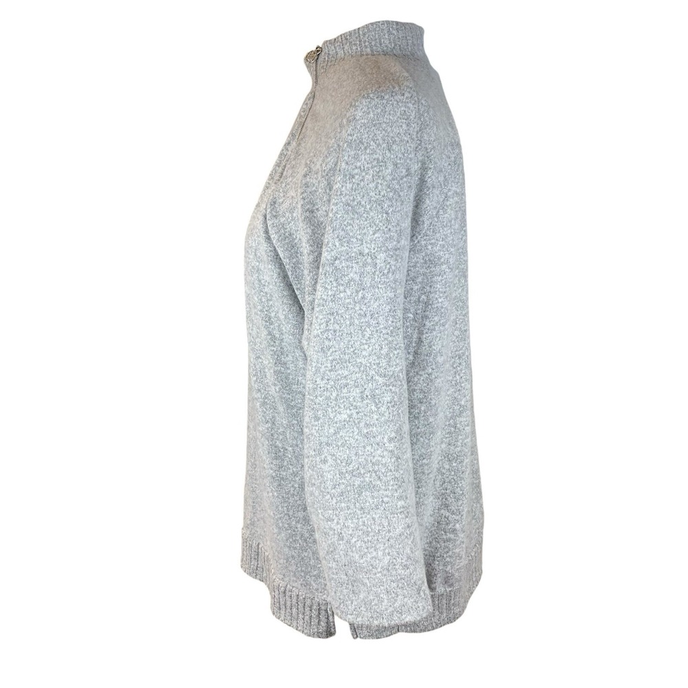 Adrienne Vittadini Sweater XL Mock Neck Light Gray 3/4 Sleeve Asymeterical Zip - Picture 5 of 14